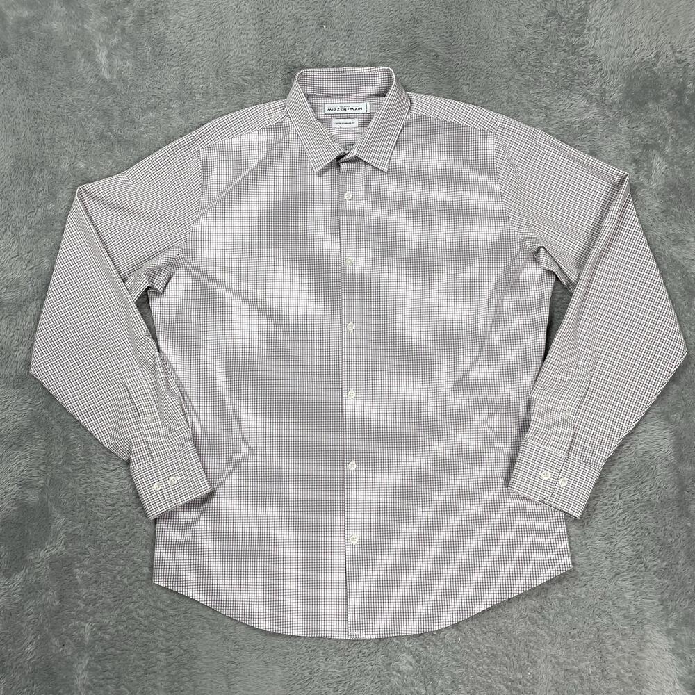 Mizzen+Main Shirt Mens Large White Check Leeward Standard Fit Stretch Dress